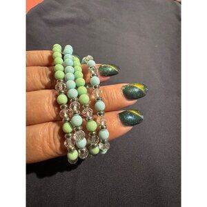 Stretched Bracelets Bundle Of 4 Blue  And Green With Crystals